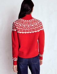 Marion Merino Rib Neck Sweater-Poppy Red Fair Isle / Boden Sale
