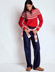 Marion Merino Rib Neck Sweater-Poppy Red Fair Isle / Boden Sale