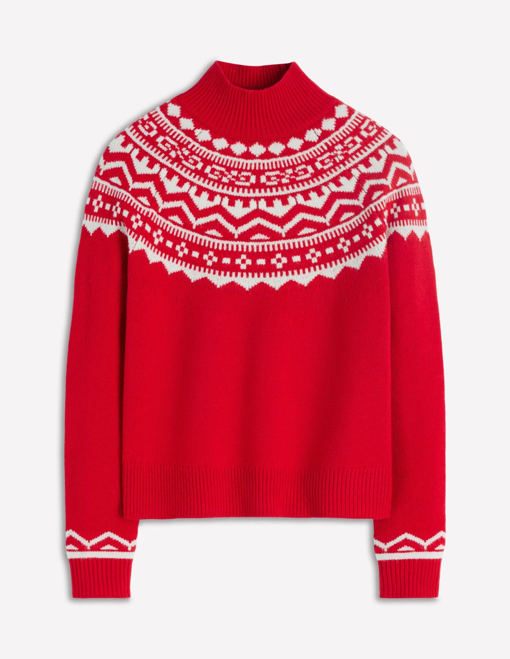 Marion Merino Rib Neck Sweater-Poppy Red Fair Isle / Boden Sale