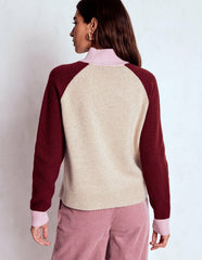Marion Merino Rib Neck Sweater-Linen, Pinotage Colour Block / Boden Online