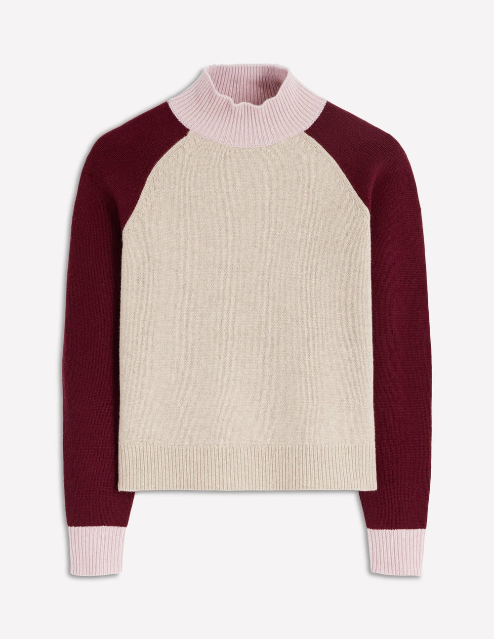 Marion Merino Rib Neck Sweater-Linen, Pinotage Colour Block / Boden Online