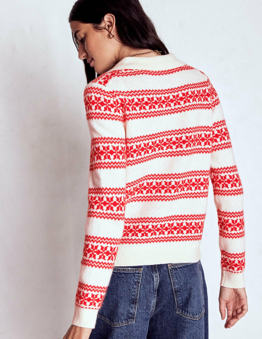 Edie Fair Isle Knitted Shirt-Warm Ivory, Red Fair Isle / Boden Outlet