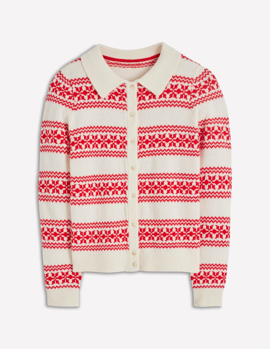 Edie Fair Isle Knitted Shirt-Warm Ivory, Red Fair Isle / Boden Outlet