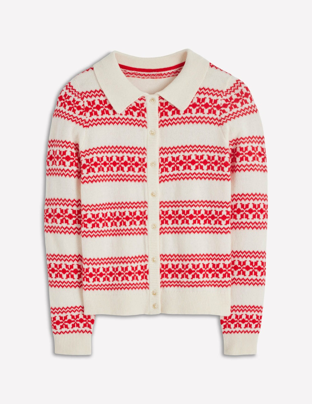 Edie Fair Isle Knitted Shirt-Warm Ivory, Red Fair Isle / Boden Outlet