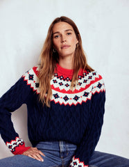 Eleanor Fair Isle Sweater-Navy Cable / Boden On sale