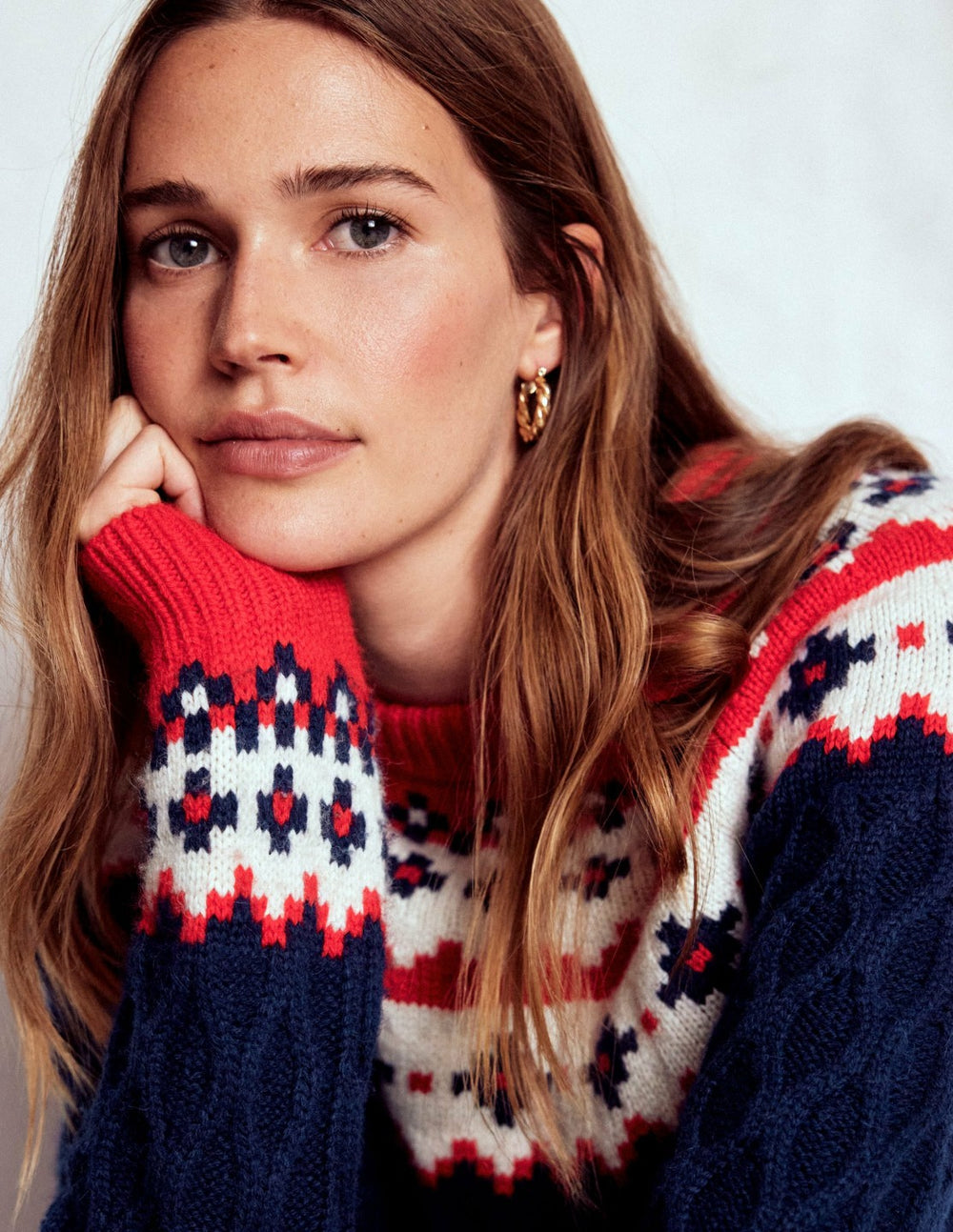 Eleanor Fair Isle Sweater-Navy Cable / Boden On sale