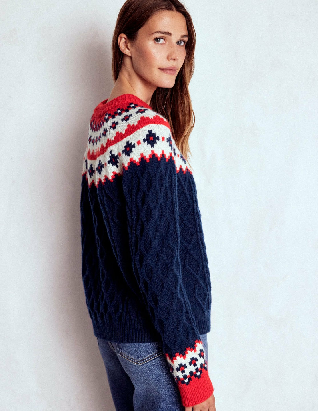Eleanor Fair Isle Sweater-Navy Cable / Boden On sale
