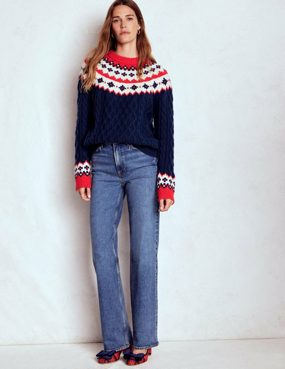 Eleanor Fair Isle Sweater-Navy Cable / Boden On sale