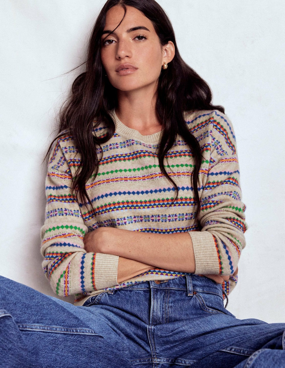 Lydia Cashmere Jumper-Oatmeal Melange Fair Isle / Boden