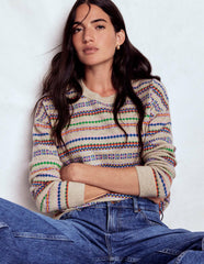 Lydia Cashmere Jumper-Oatmeal Melange Fair Isle / Boden