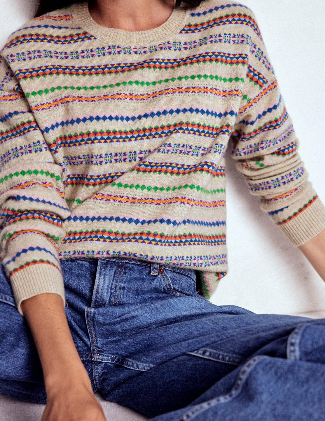 Lydia Cashmere Jumper-Oatmeal Melange Fair Isle / Boden