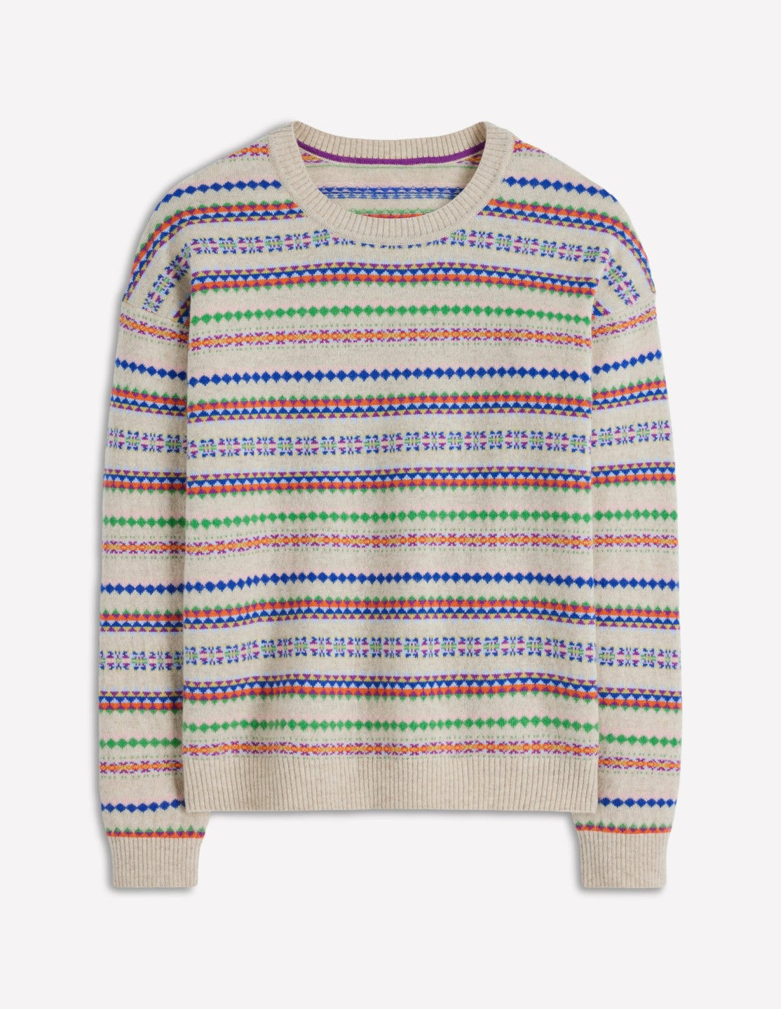 Lydia Cashmere Jumper-Oatmeal Melange Fair Isle / Boden