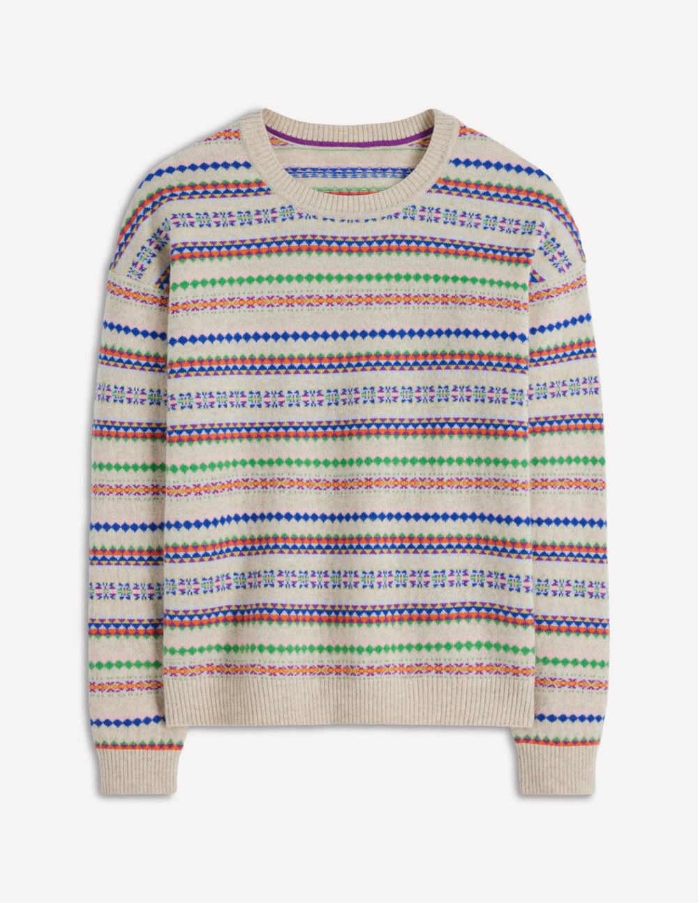 Lydia Cashmere Jumper-Oatmeal Melange Fair Isle / Boden