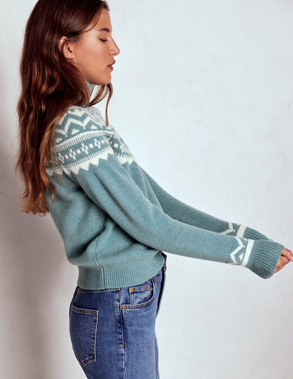 Marion Merino Rib Neck Sweater-Cloud Blue, Fair Isle / Boden Discount