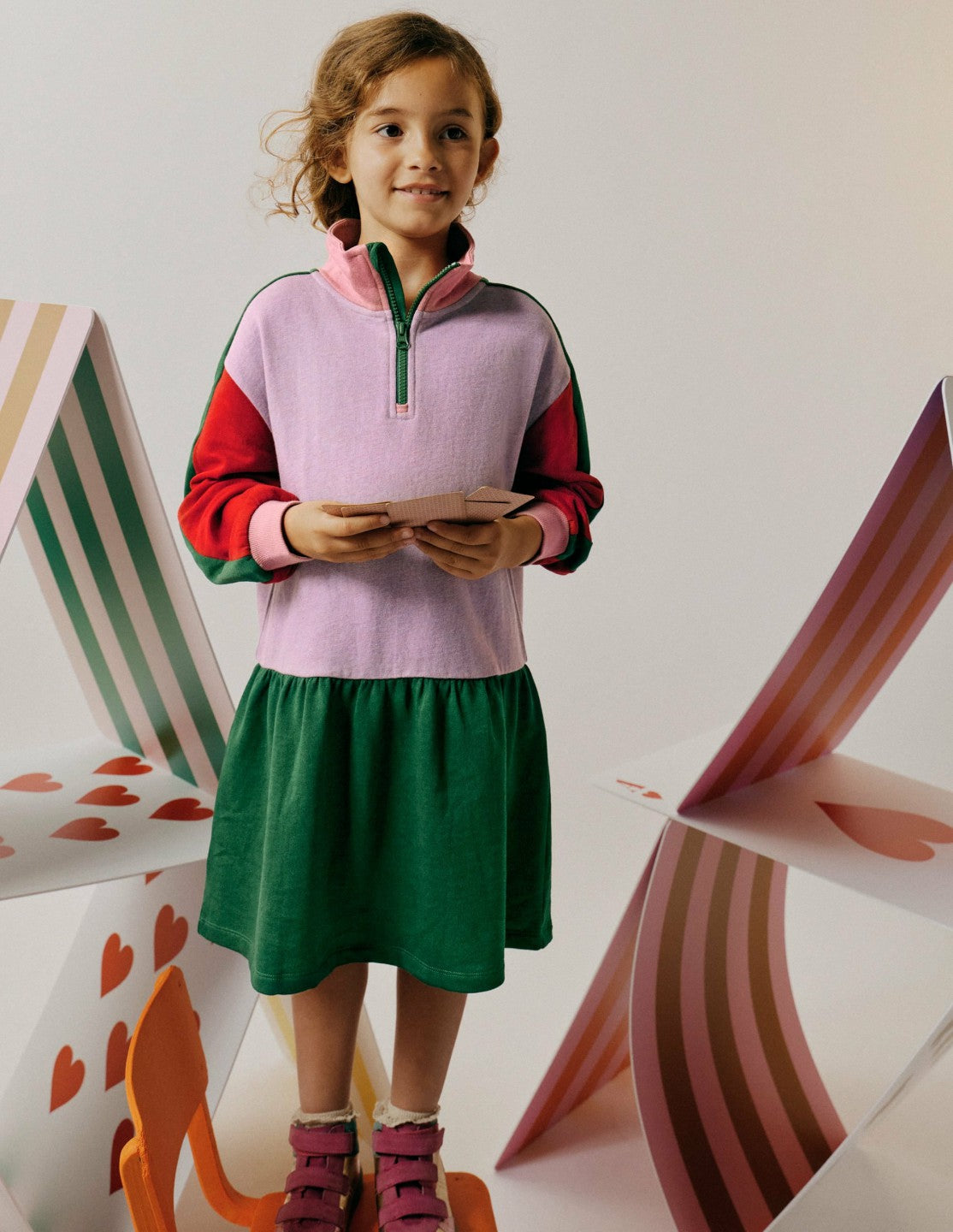 Half Zip Sweat Dress-Colour Block Marl / Boden On sale