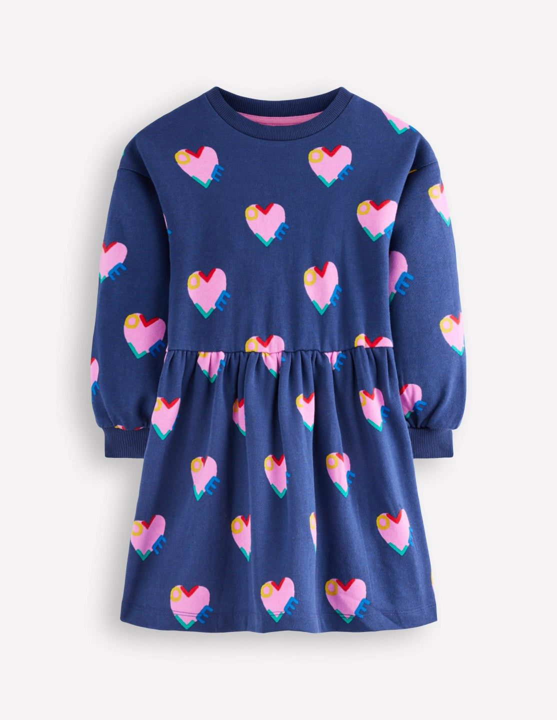 Drop Shoulder Sweat Dress-Starboard Blue Love Hearts / Boden Sale