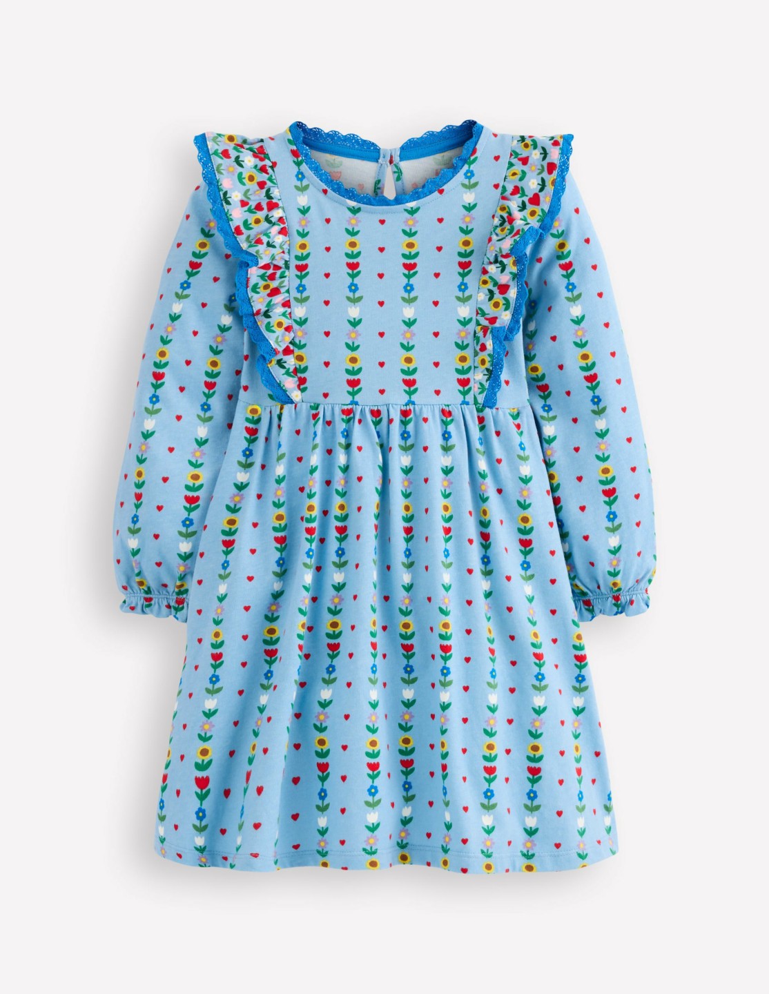 Long Sleeve Ruffle Dress-Glacier Blue Garden Stripe / Boden