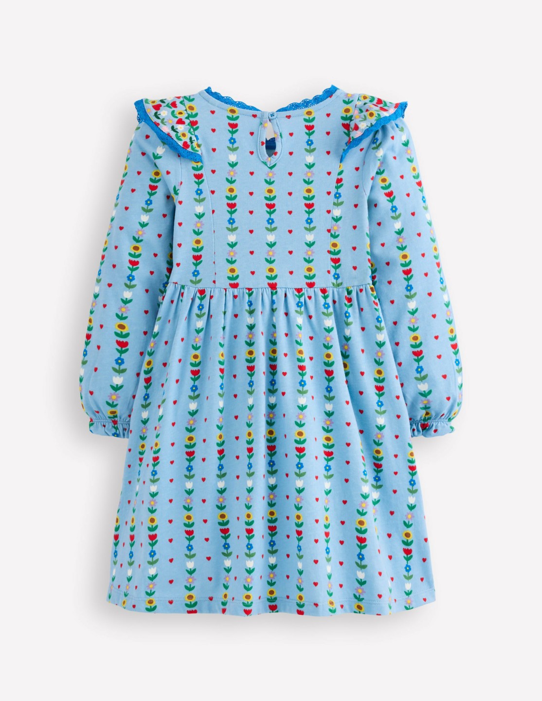 Long Sleeve Ruffle Dress-Glacier Blue Garden Stripe / Boden