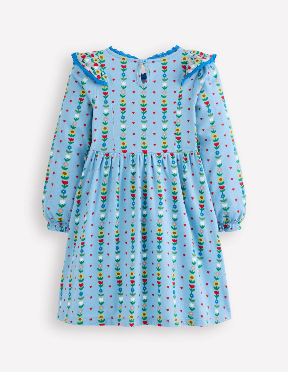 Long Sleeve Ruffle Dress-Glacier Blue Garden Stripe / Boden