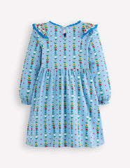 Long Sleeve Ruffle Dress-Glacier Blue Garden Stripe / Boden