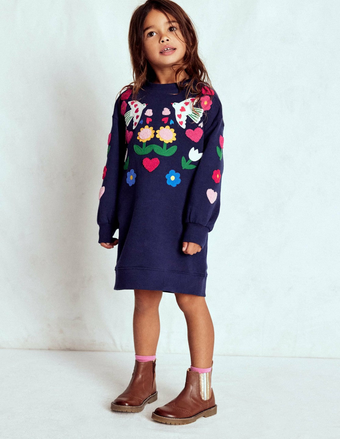 Relaxed Sweatshirt Dress-College Navy Birds / Boden Online