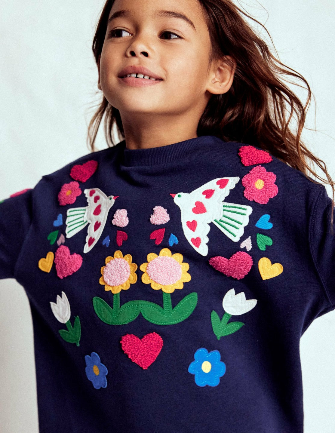 Relaxed Sweatshirt Dress-College Navy Birds / Boden Online