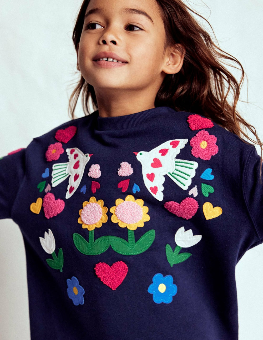 Relaxed Sweatshirt Dress-College Navy Birds / Boden Online