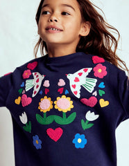 Relaxed Sweatshirt Dress-College Navy Birds / Boden Online