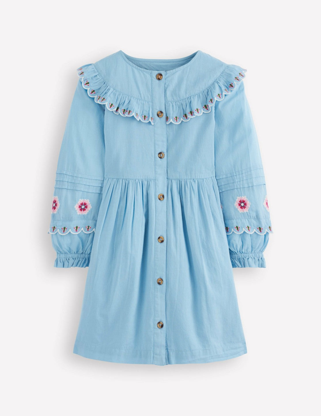 Button Through Blouson Dress-Glacier Blue / Boden Outlet