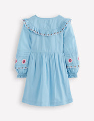 Button Through Blouson Dress-Glacier Blue / Boden Outlet