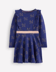 Cora Twirly Jersey Dress-Navy Foil Poodles / Boden Online