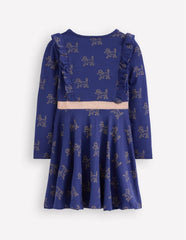 Cora Twirly Jersey Dress-Navy Foil Poodles / Boden Online