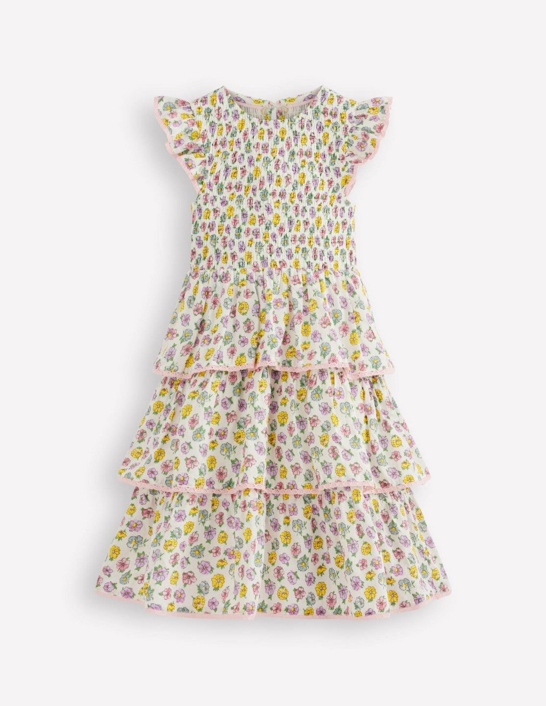 Tiered Lace Trim Dress-Soft Ivory Rosa / Boden