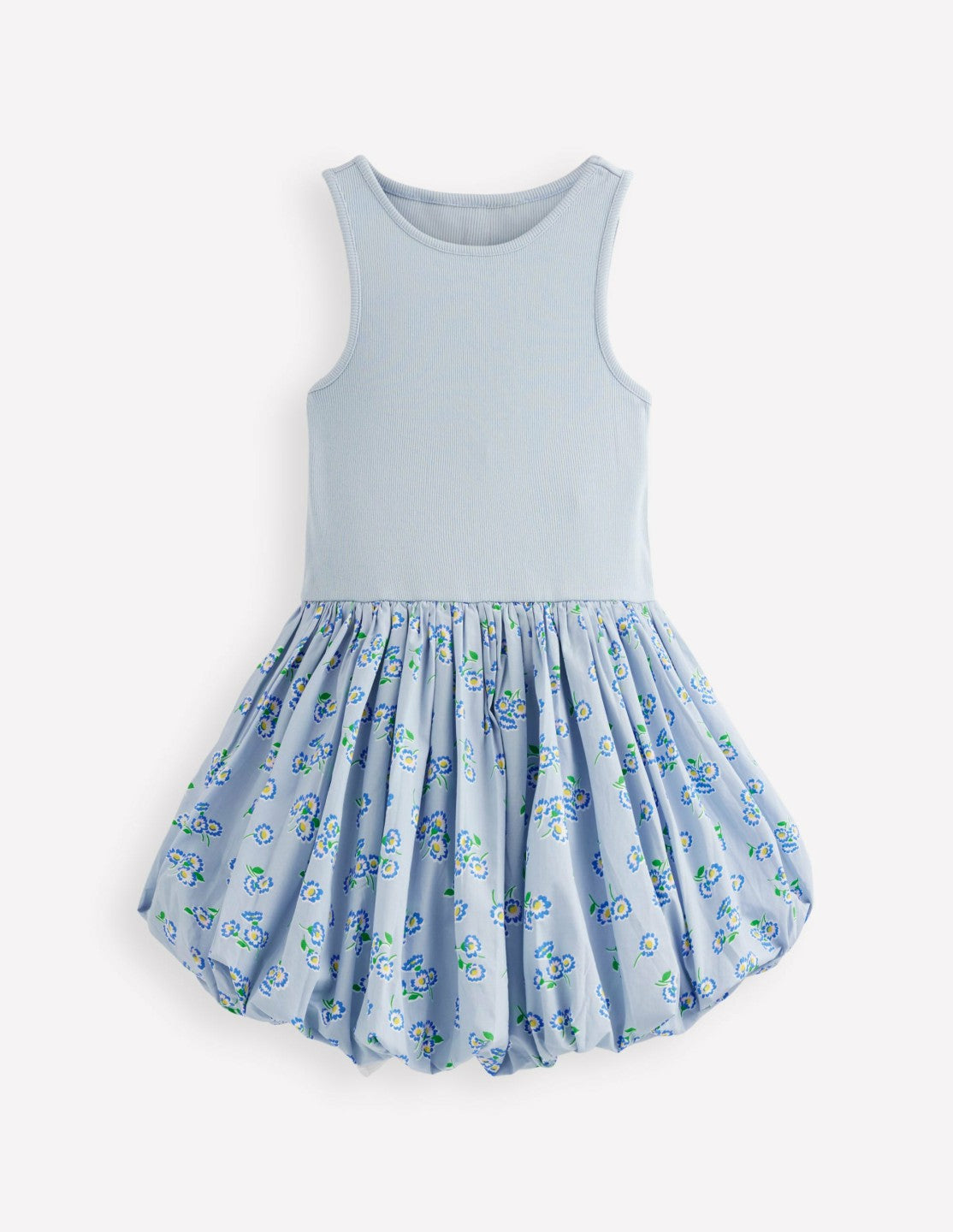 Bubble Hem Rib Dress-Misty Blue Daisy / Boden Online