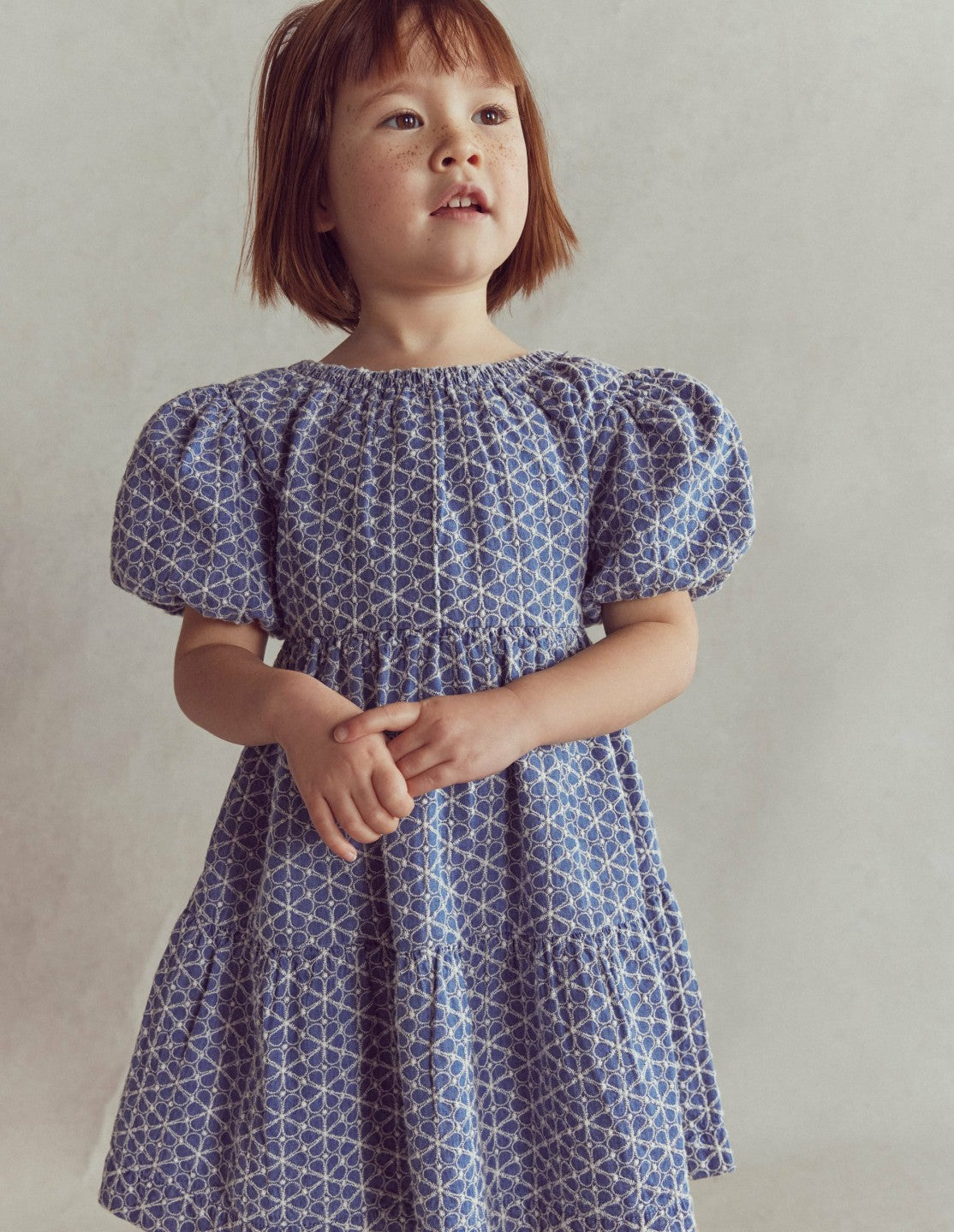 Puff Sleeve Cross Back Dress-Chambray Broderie / Boden Sale