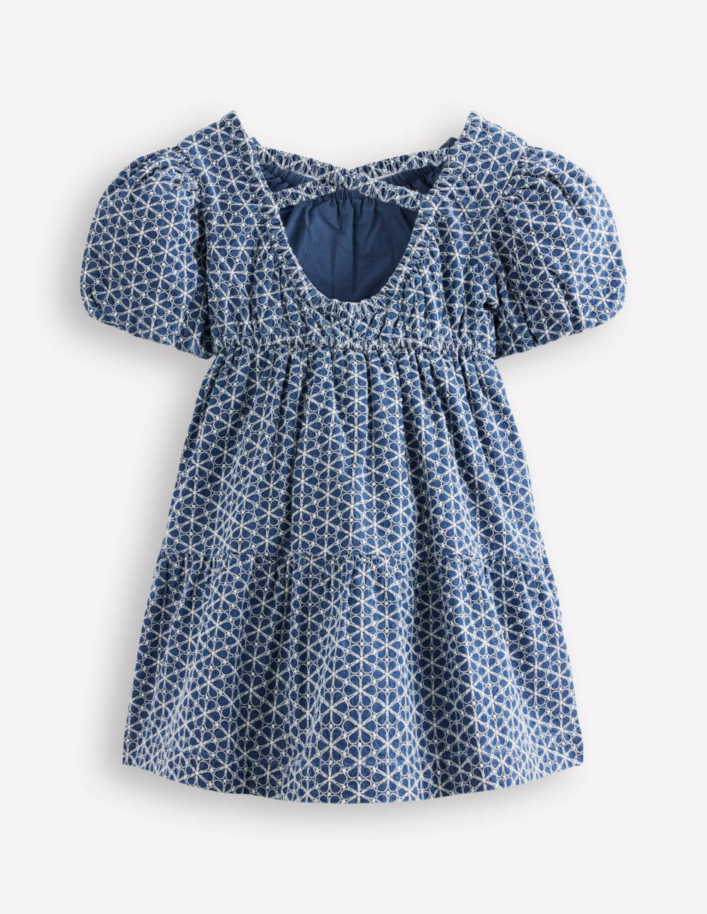 Puff Sleeve Cross Back Dress-Chambray Broderie / Boden Sale