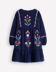 Clover Blouson Cord Dress-College Navy / Boden us