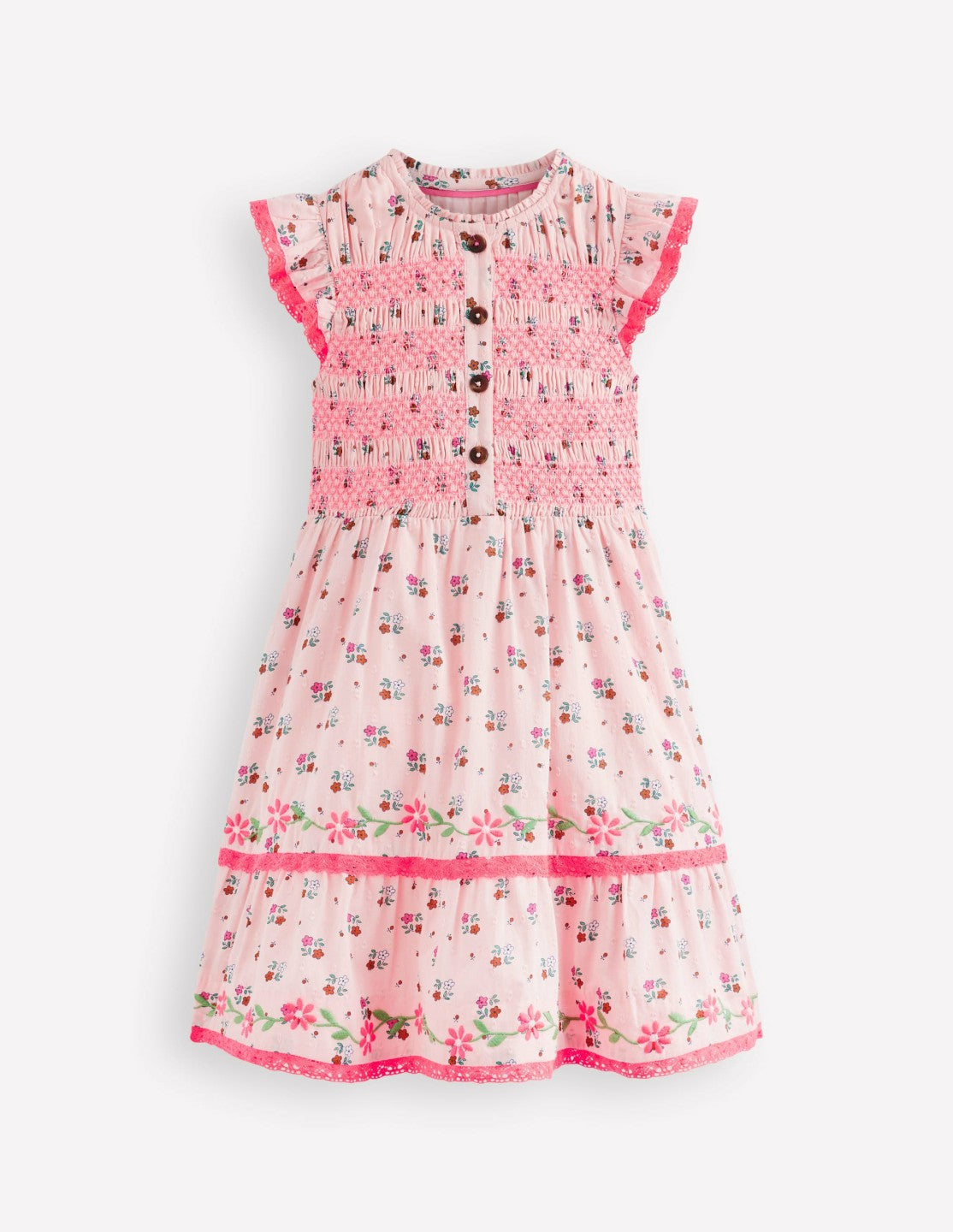 Shirred Bodice Midi Dress-Chalk Pink Daisy Chain / Boden
