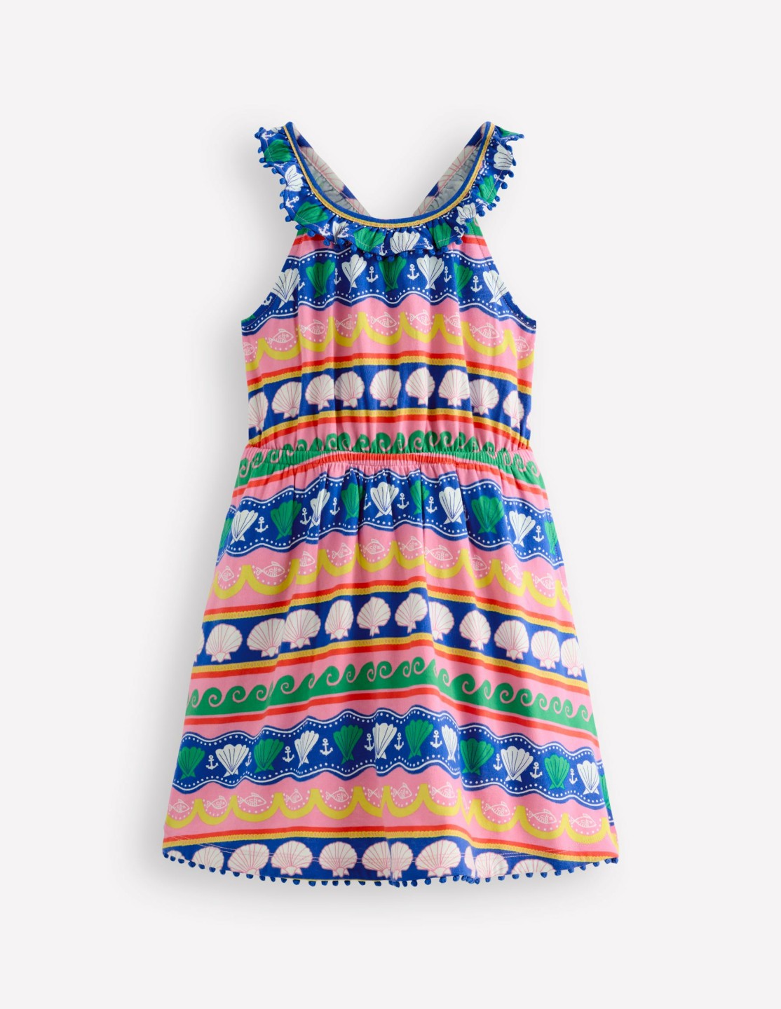 Ruffle Neck Trim Dress-Multi Seashell Stripe / Boden Online