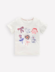 Pretty Frill T-shirt-White Valentines / Boden Discount