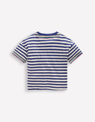 Relaxed Embroidered T-shirt-Navy Stripe / Boden Outlet