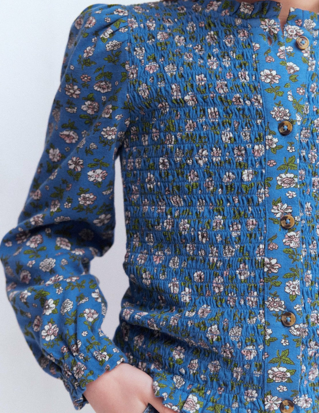 Smocked Jersey Blouse-Delft Garden Flower / Boden