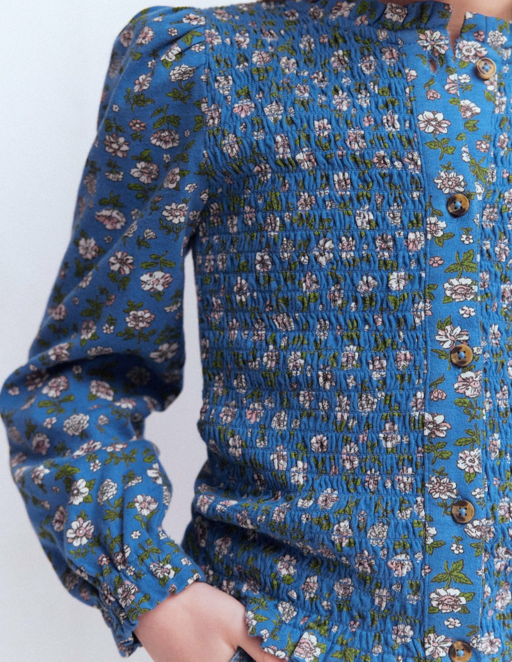 Smocked Jersey Blouse-Delft Garden Flower / Boden