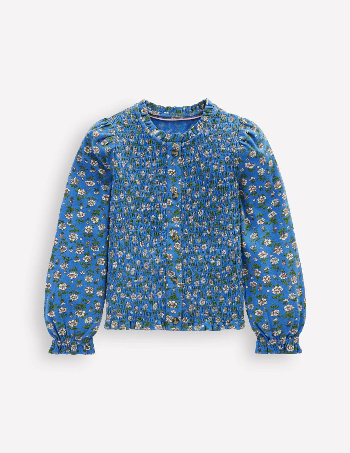 Smocked Jersey Blouse-Delft Garden Flower / Boden