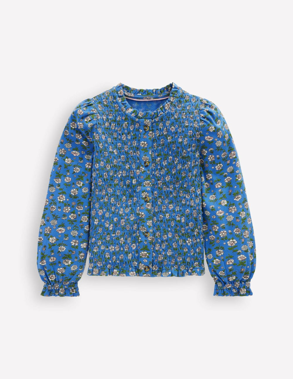Smocked Jersey Blouse-Delft Garden Flower / Boden