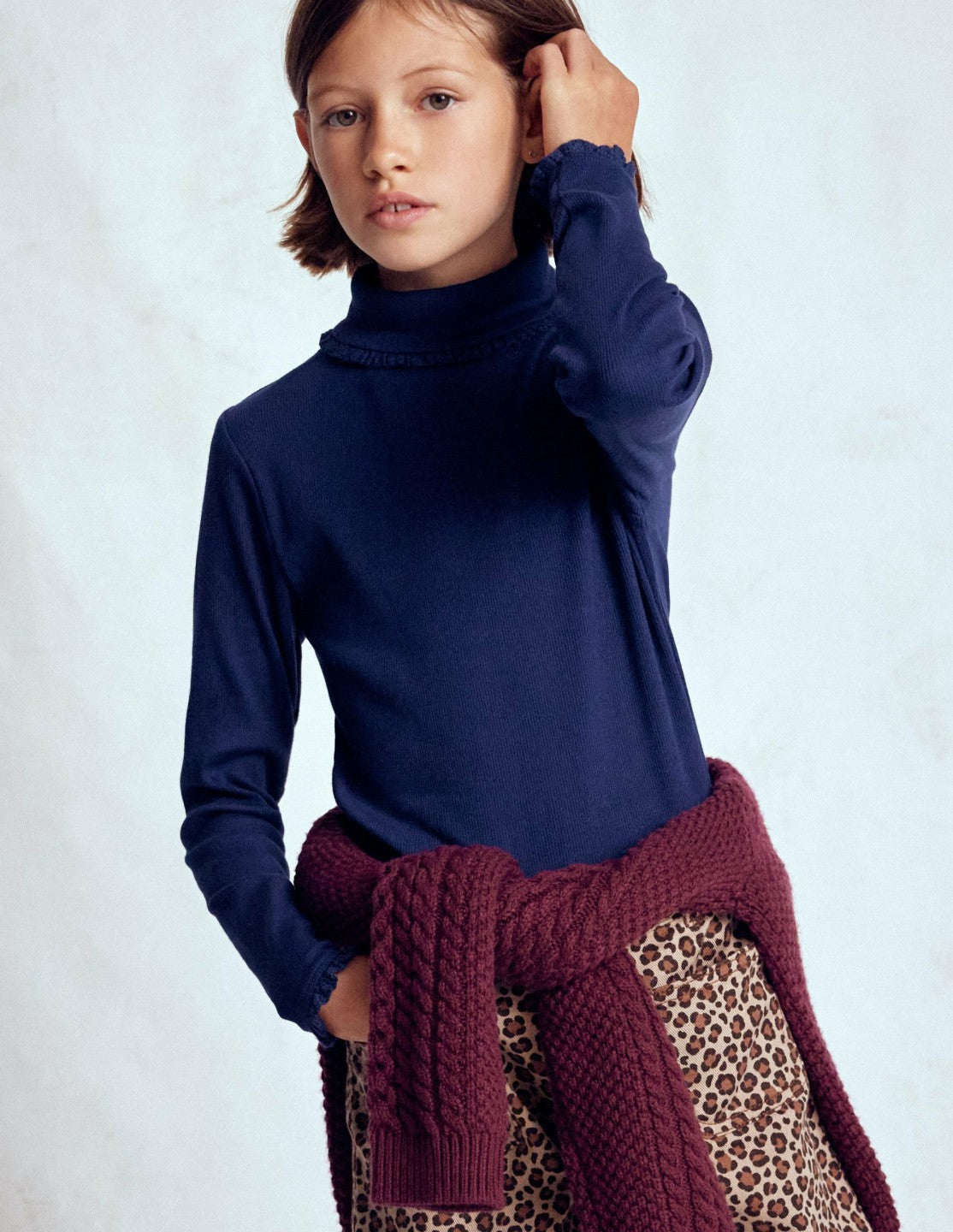 Ribbed Roll Neck Top-College Navy / Boden Sale