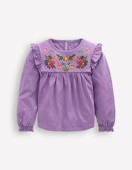 Embroidered Jersey Yoke Top-Aster Purple Embroidery / Boden Discount
