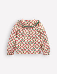 Frill Yoke Blouse-Woodlblock Flower / Boden Sale