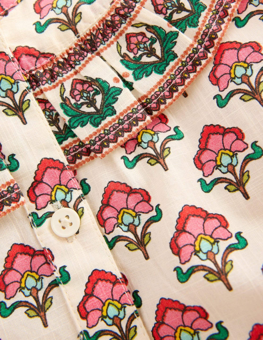 Frill Yoke Blouse-Woodlblock Flower / Boden Sale