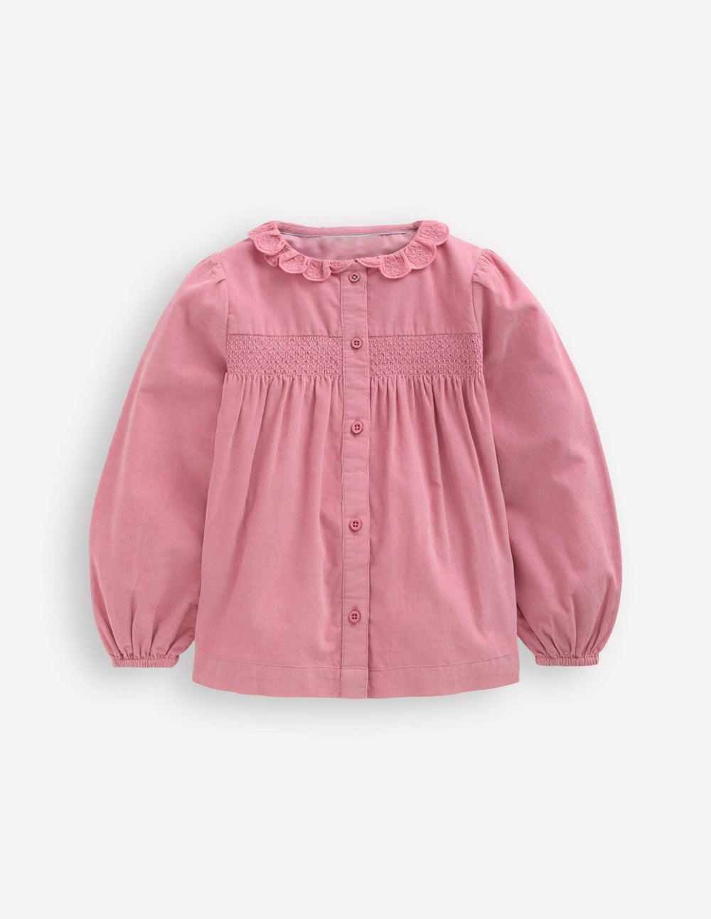 Scalloped Collar Smocked Shirt-Pink Cord / Boden Online